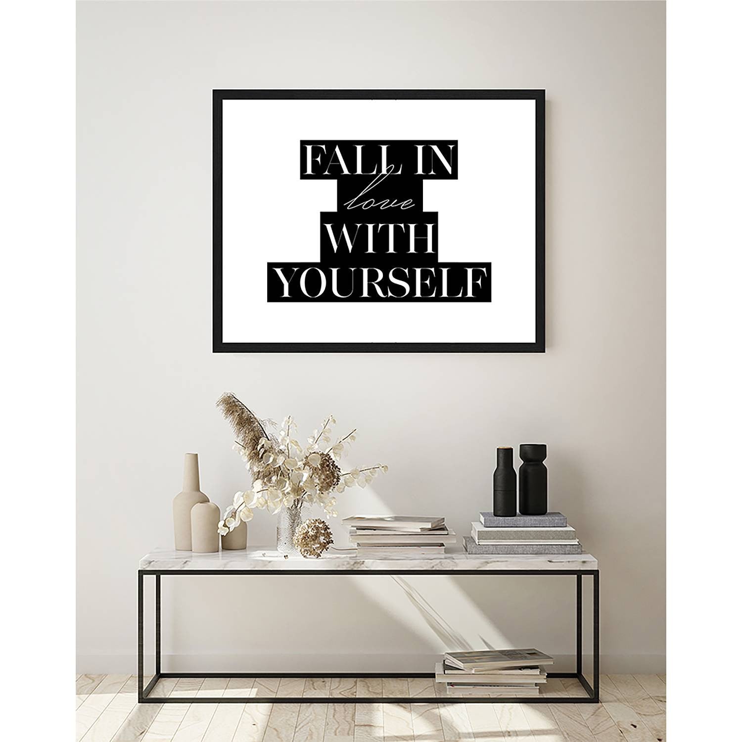 home24 Fall in love Wanddecoratie met zwart beukenhout frame, Breedte: 93 cm, Hoogte: 73 cm