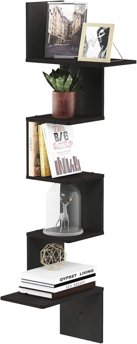 Moderne 5-laagse zwevende hoekwandplank in espresso