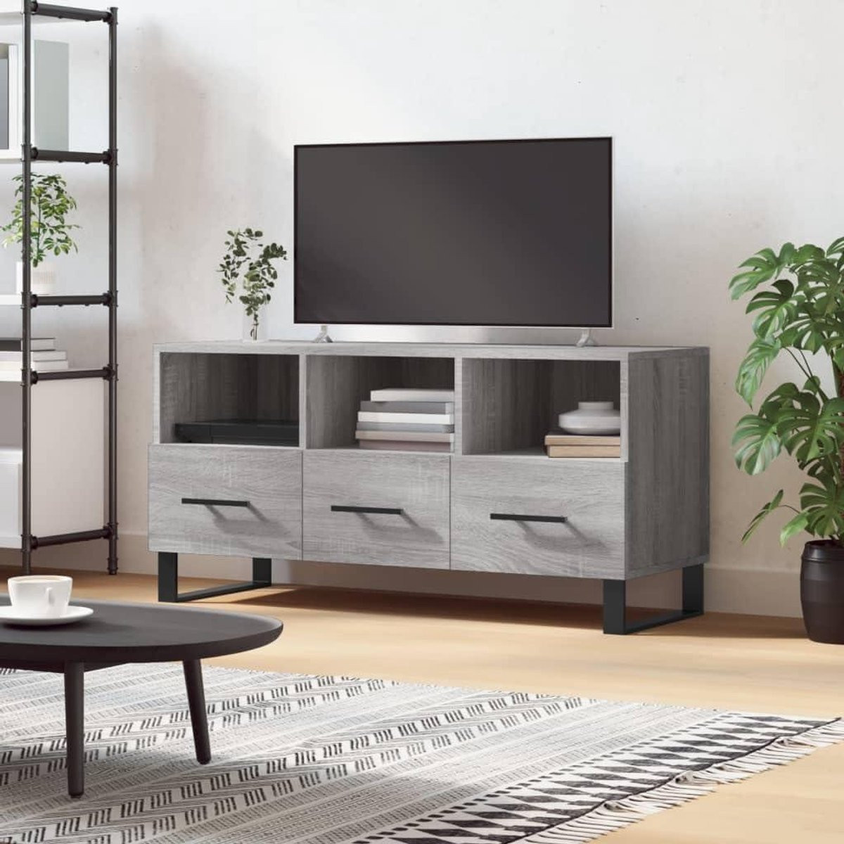 Moderne houten TV-kast Grijs Sonoma met veel opbergruimte - Breedte: 102 cm