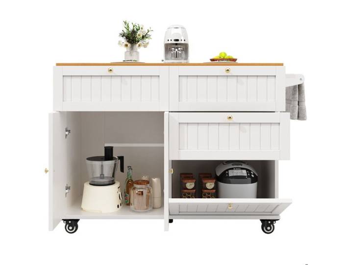 Îlot de cuisine blanc avec armoires stretch buffet et compartiments de rangement pratiques