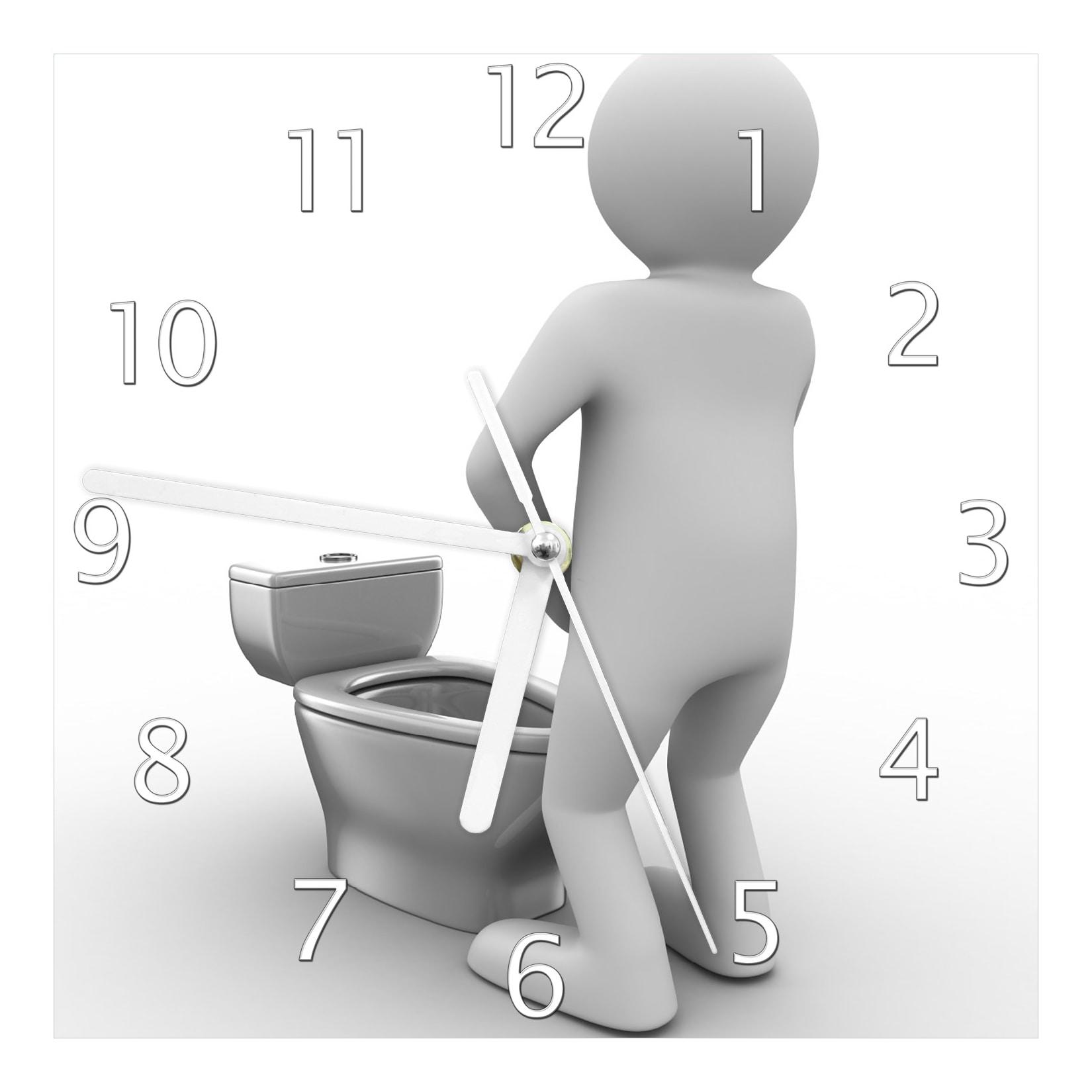 Wallario Uhr 30 x 30 cm, schwarze Zeiger Pinkelndes Computer-Männchen und künstliche Toilette