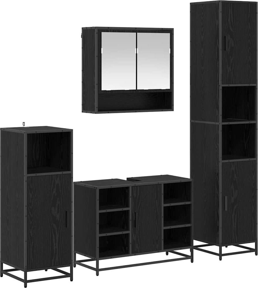 Badezimmermöbel-Set 4 pcs Schwarz Eichen-Optik Holzwerkstoff