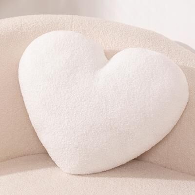Lush Living Finds Heart Shape Throw Pillow Cushion, Red Plush Doll Kids Toy Lover Gift For Wedding Party Decor white