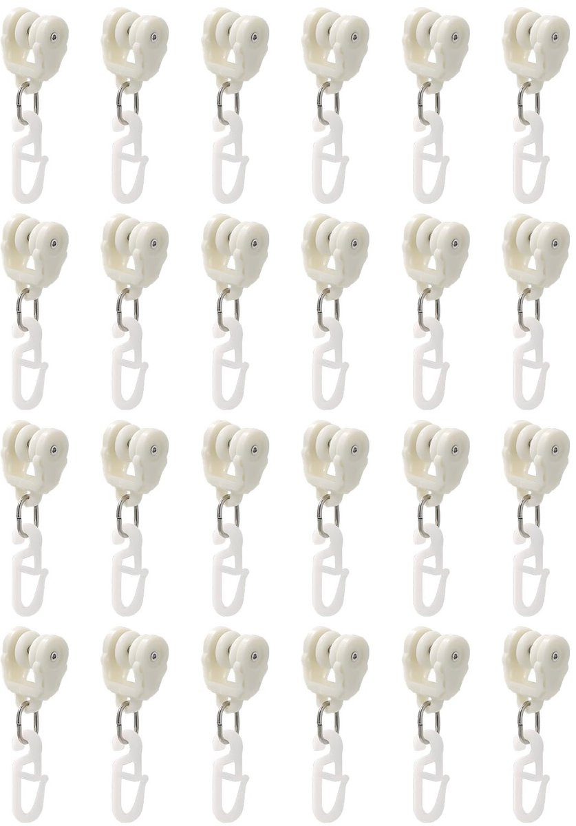 Dailygoods 48 stuks gordijnhaken op wielen voor kunststof glijrail - Wit