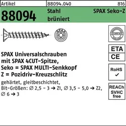 Schraube R 88094 SEKO Spitze/PZ 4x25/20-Z Stahl brüniert 1000St. SPAX