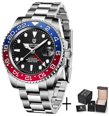 Quick Pick Pro Pagani Design GMT Automatic Watch Sapphire Crystal Stainless Steel Timepiece blue Red