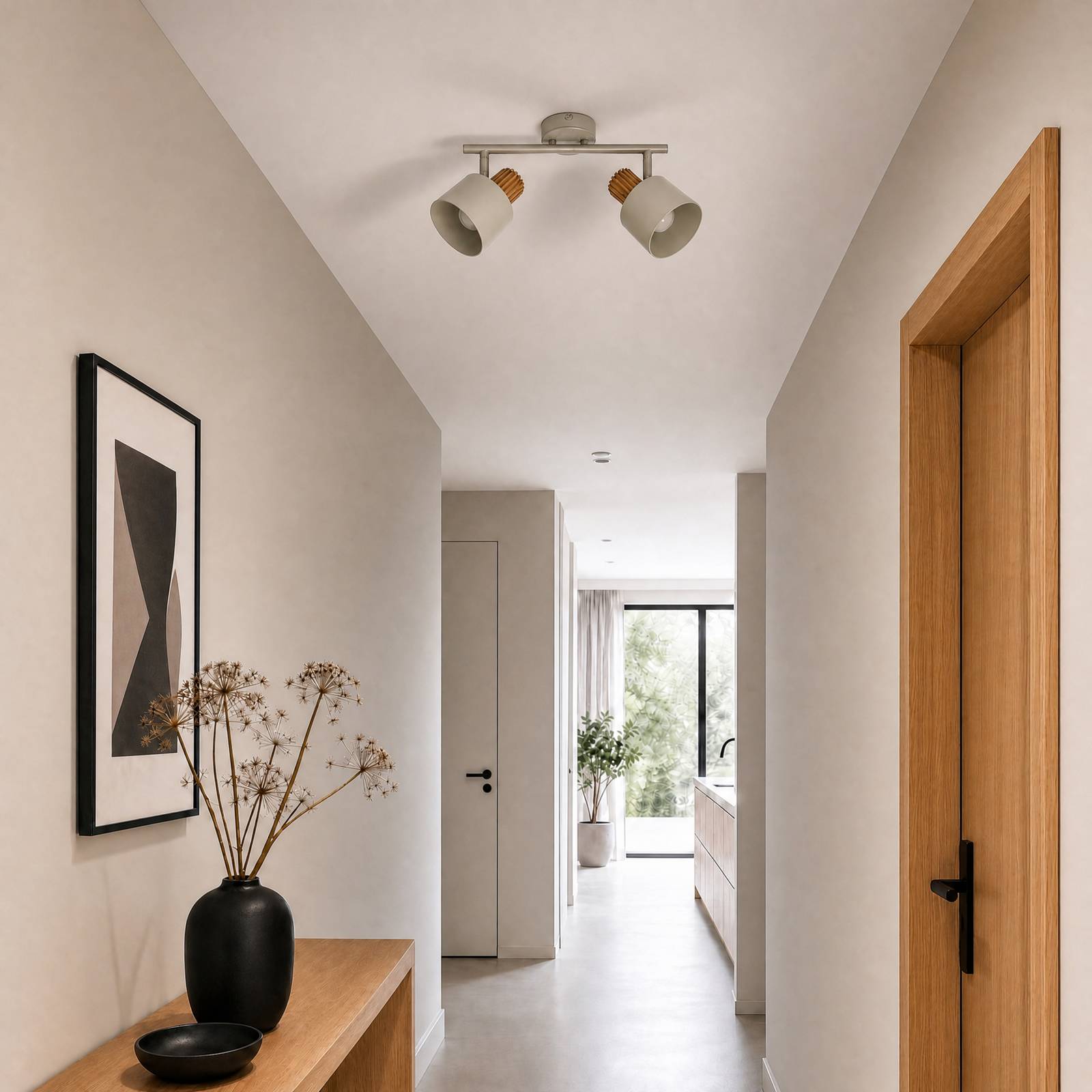 Lindby Deckenstrahler Lenja, 2-flammig, beige, E14, Metall Lenja Lindby, dimmbar, creme / amber, für Wohn- / Esszimmer, Metall, Modern, Strahler