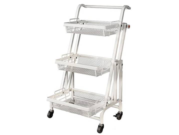 ROHCGHC Rollwagen, 3-stöckiger Metallwagen feststellbare Räder Haus Büro Küche Bad(/White)