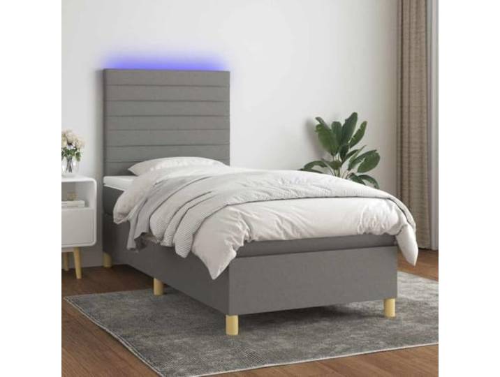 Xolmizyn Boxspringbett mit Matratze & LED 80x200 cm Dunkelgrau Stoff Inklusive Taschenfederkern, Höhenverstellbares Kopfteil, IP65 LED-Beleuchtung
