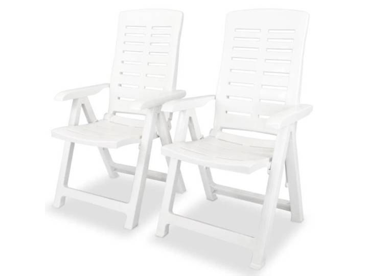 2 pcs Chaises inclinables de jardin Plastique Blanc