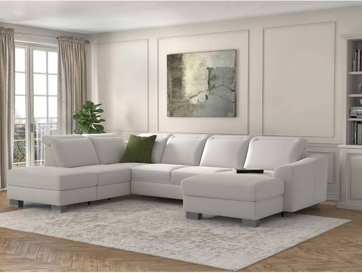 Wohnlandschaft, Silber, 338x219 cm, Struktur, Mit Federkern & Edelstahlfüßen, Modern, sit&more