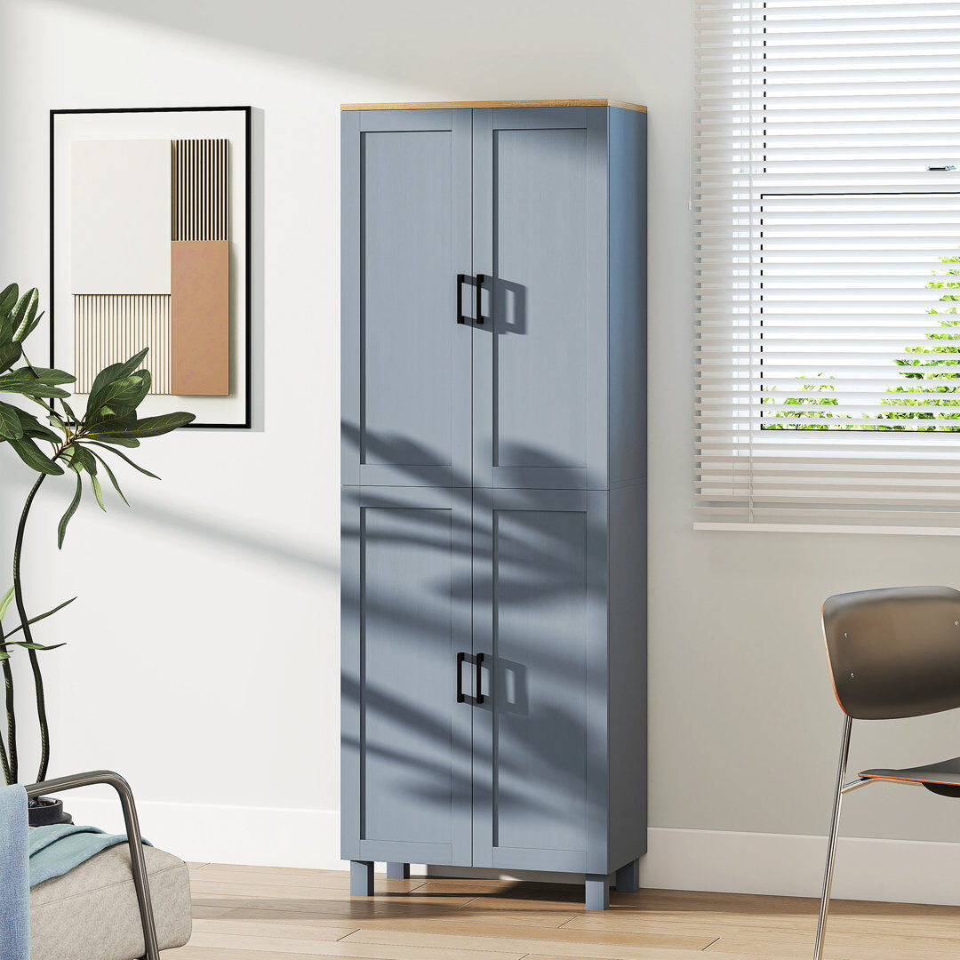 Inbox Zero HOMCOM Modern Kitchen Cupboard Storage Cabinet with 6 Shelves Grey 170.5cm H X 60cm W X 30cm D