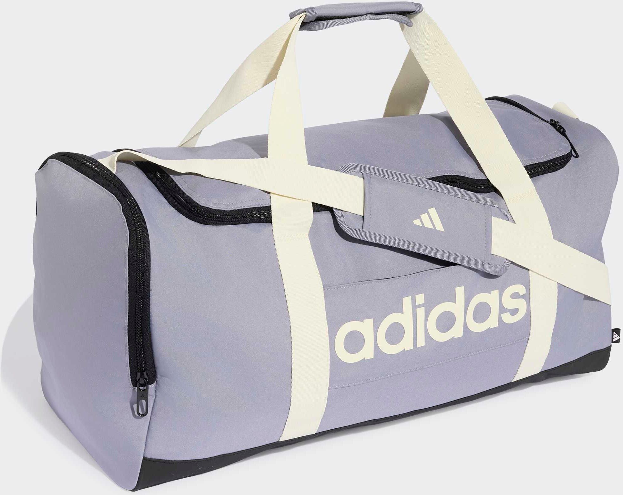 Sporttasche ADIDAS PERFORMANCE "LINEAR DUFFELBAG M", Damen, grau (slate, ivory), Obermaterial: 100% Polyester, Taschen Sporttasche slate, ivory Einheitsgröße