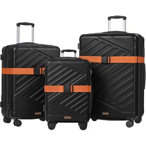 Songmics Koffer RLP004B101, erweiterbar, schwarz, 3-teilig, Hartschale, 4 Rollen, klein / mittel / groß, inkl. Koffergurt