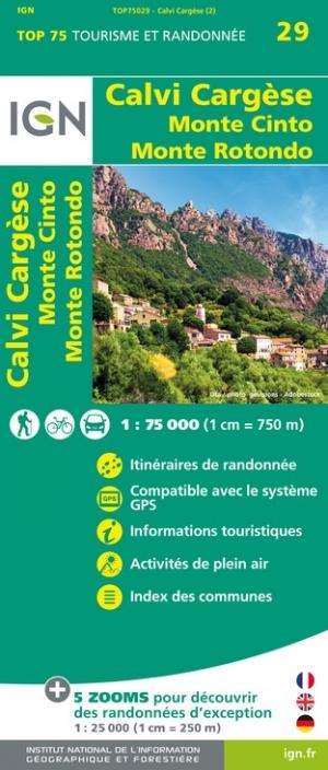 Carte TOP 75 n° 29 - Calvi, Cargèse, Monte Cinto, Monte Rotondo (Corse)   IGN