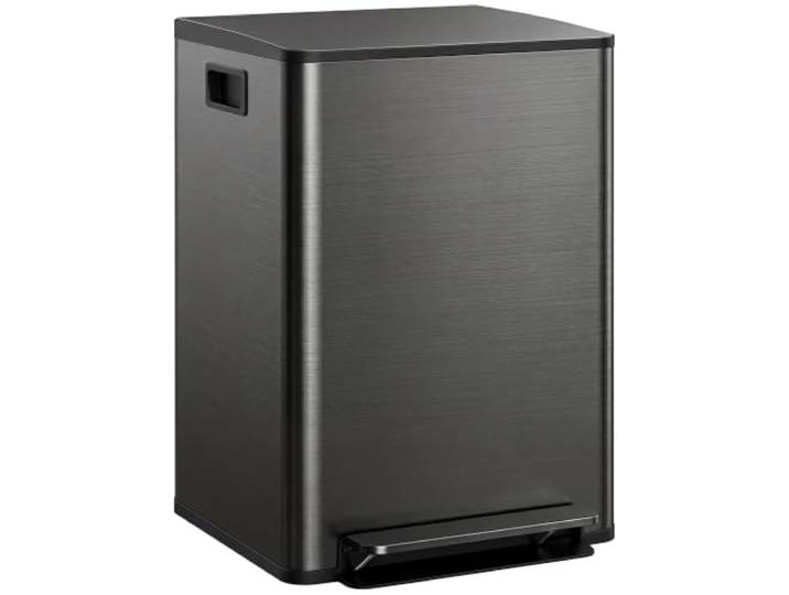 HOMCOM Mülleimer Küche 2x30L Softclose-Deckel Schwarz 47,7x37,5x66,8cm Treteimer, Pedal, Fingerabdruckfreie Edelstahl, Mülltrennsystem, 2 Fächer Recycelbare Abfälle, Abnehmbarer Inneneimer