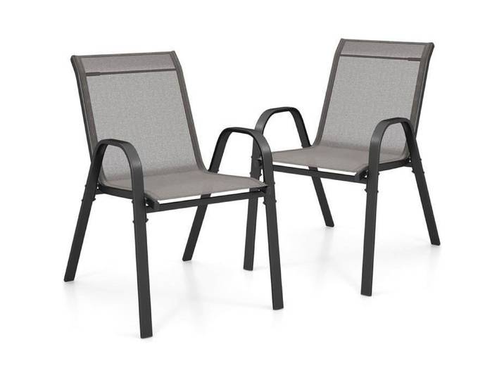 COSTWAY Lot de 2 Chaises de Jardin Empilables en Textilène & Acier - Charge 150 kg - Fauteuil de Jardin pour Terrasse Balcon Piscine