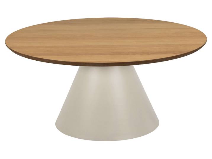 Couchtisch ACTONA GROUP Soli , grau (hellgrau, hellgrau, natur), B:85cm H:40cm T:85cm, Tische, Couchtisch, Rund Couchtisch, Tischplatte matt Eiche, Säule Gestell grau, Ø65x43cm