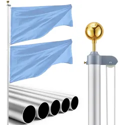 VEVOR Fahnenmast 6 m, Mehrteiliges Flaggenmast-Set für den Außenbereich, Extra Dicke Aluminium-Fahnenstange mit PVC-Bodenhülse, Ideal für Garten, Private & Gewerbliche Nutzung, Silber