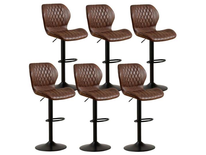 Barhocker 6er Set PU-Kunstleder Braun Höhenverstellbar, Kunststoff, 46.5x111x38 cm, Esszimmer, Barmöbel, Barhocker