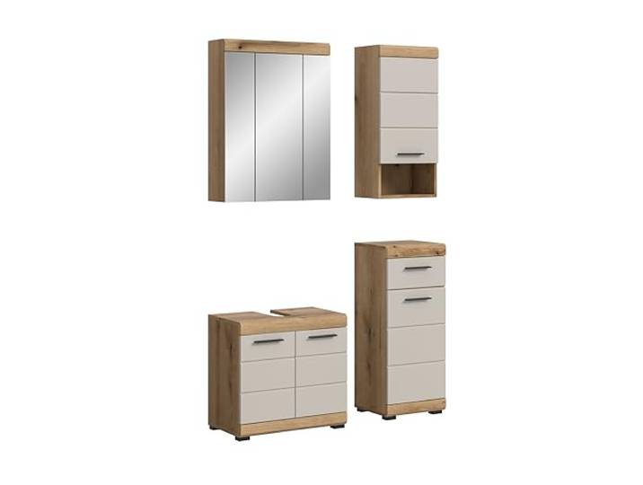 xonox.home – Badkombination Scout 112x191x34 cm in Evoak Oak und Kaschmir Nachbildung matt – Badmöbel-Set im modernen Holzdekor – ideal für kleinere Räume & Flexible Nutzung