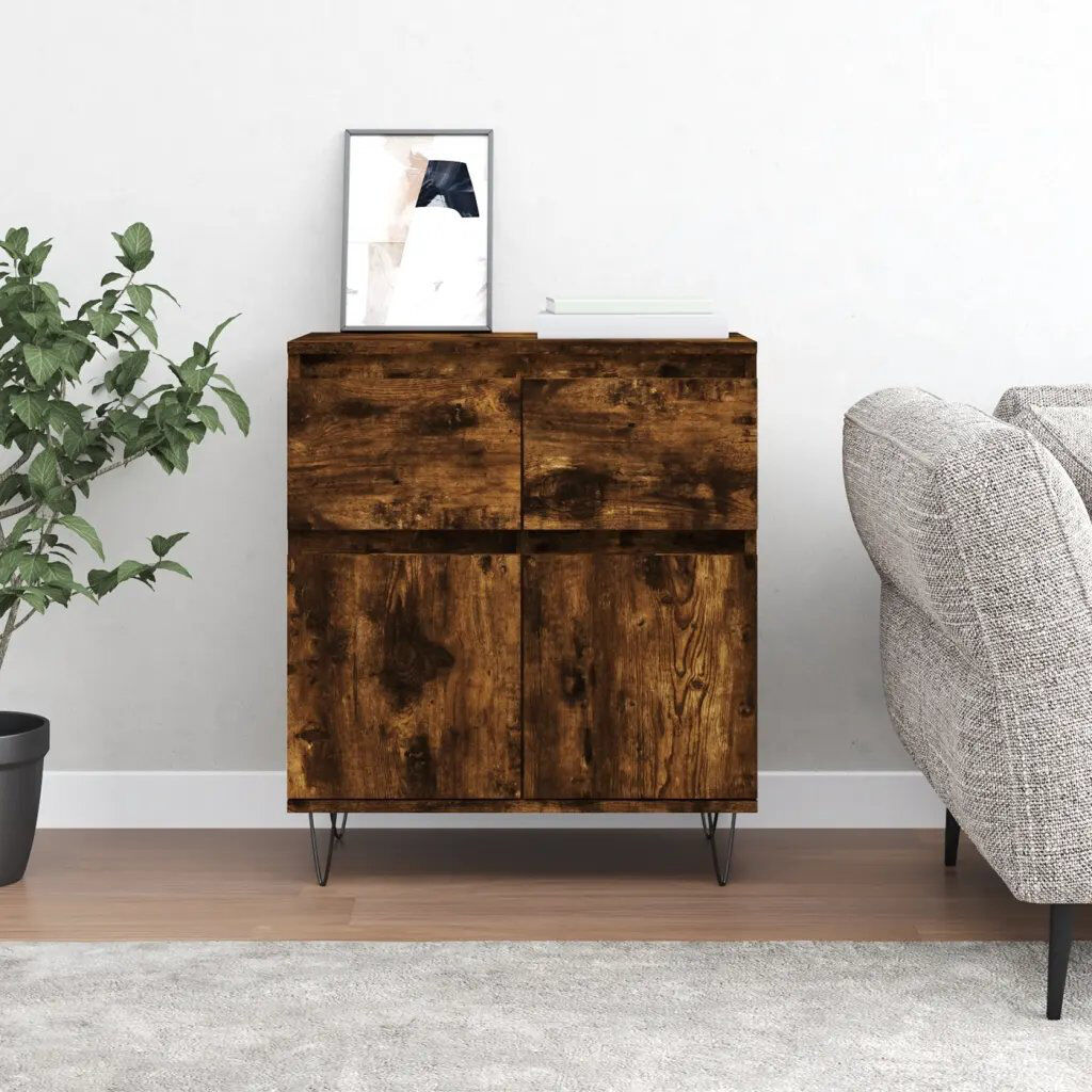 George Oliver Isa Iron 2 -Door Accent Cabinet Smoked/Oak 70cm H X 60cm W X 35cm D