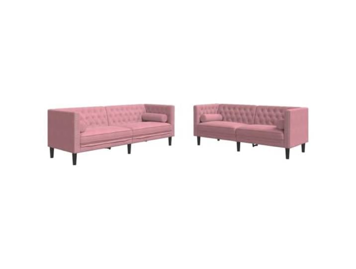 Makastle 2er Set Chesterfield Sofa Couch mit Nackenrollen Rosa Samt