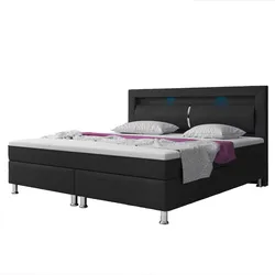 IHG Boxspringbett MILANO ca.180x200 cm - Schwarz mit Topper-Optik