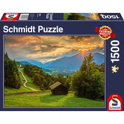 Schmidt Spiele - Erwachsenenpuzzle - Sonnenuntergang über dem Bergdorf Wamberg, 1500 Teile