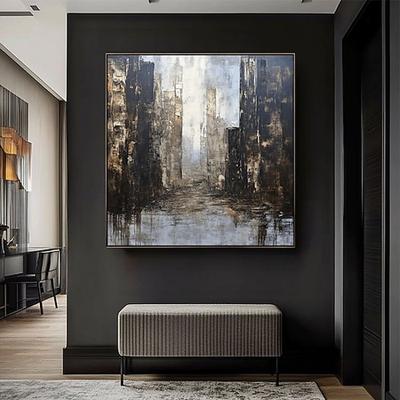 Handgemaltes Ölgemälde auf Acryl-Leinwand, quadratisch, abstrakt, architektonisch, Restaurant-Dekoration, gerollt, rahmenlos, ungespannt