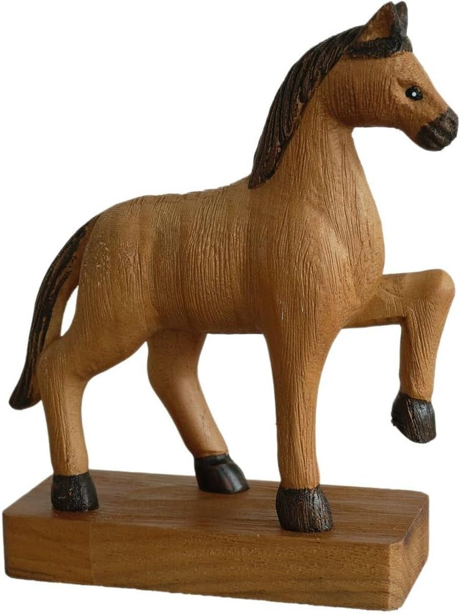 Houten Paard Ornament - Paard Beeldje voor Kantoor Decoratie - Symbolisch Succes