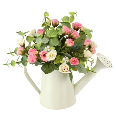 Kunstblume I.GE.A. "Wildrosen-Busch in Gießkanne", rosa (weiß, rosa), B:20cm H:20cm L:14cm, Polyester, Kunstpflanzen, Rose künstlich Kunstrose Blume Hochzeitsdeko Tischdeko Blumendeko Deko