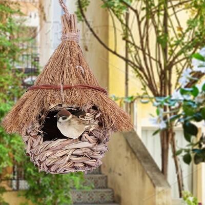 Inspired Finds NatureNest Hand Woven Grass Bird House For Wrens & Finches Indoor Outdoor Lawn & Patio Hut NatureNest Hand Woven Grass Bird House For Wrens & Finches Indoor Outdoor Lawn & Patio Hut