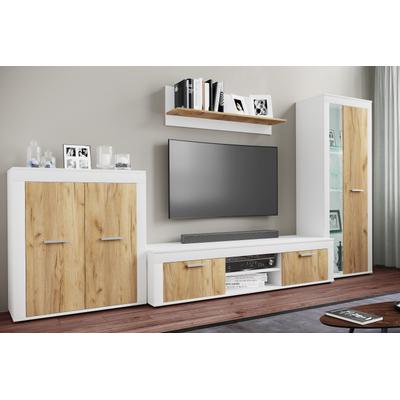 Wohnzimmertisch VCM "Holz TV Lowboard Möbel Fernsehschrank Usilo XL", braun (weiß, honig, eiche), B:160cm T:45cm, Regale, TV-Sideboard