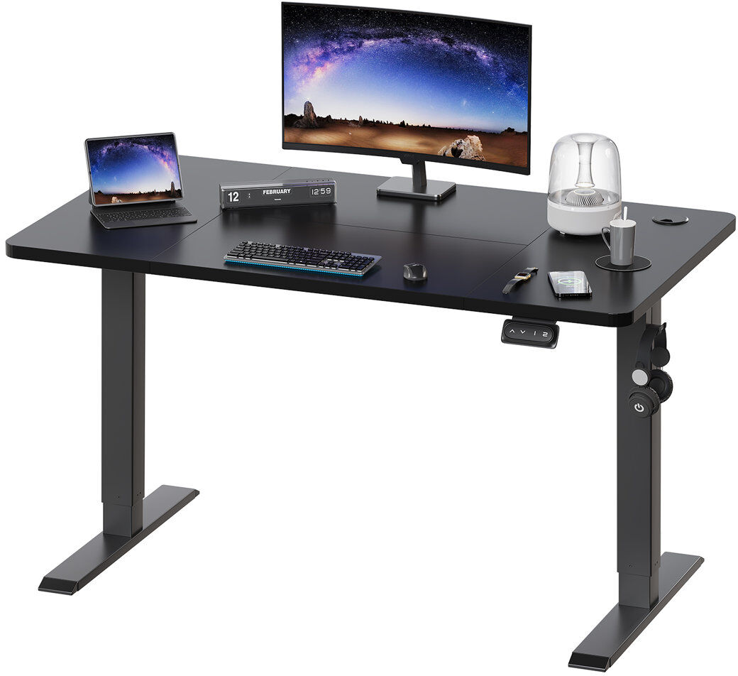 Zipcode Design Hieronymus Electric Adjustable T-Shape Standing Desk Home Desk With Backpack Hook And Memory Smart Pannel Black 120cm W x 60cm D
