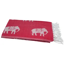 my Hamam Hamamtuch Saunatuch "Elefanten - klein" Handtuch rot weiß