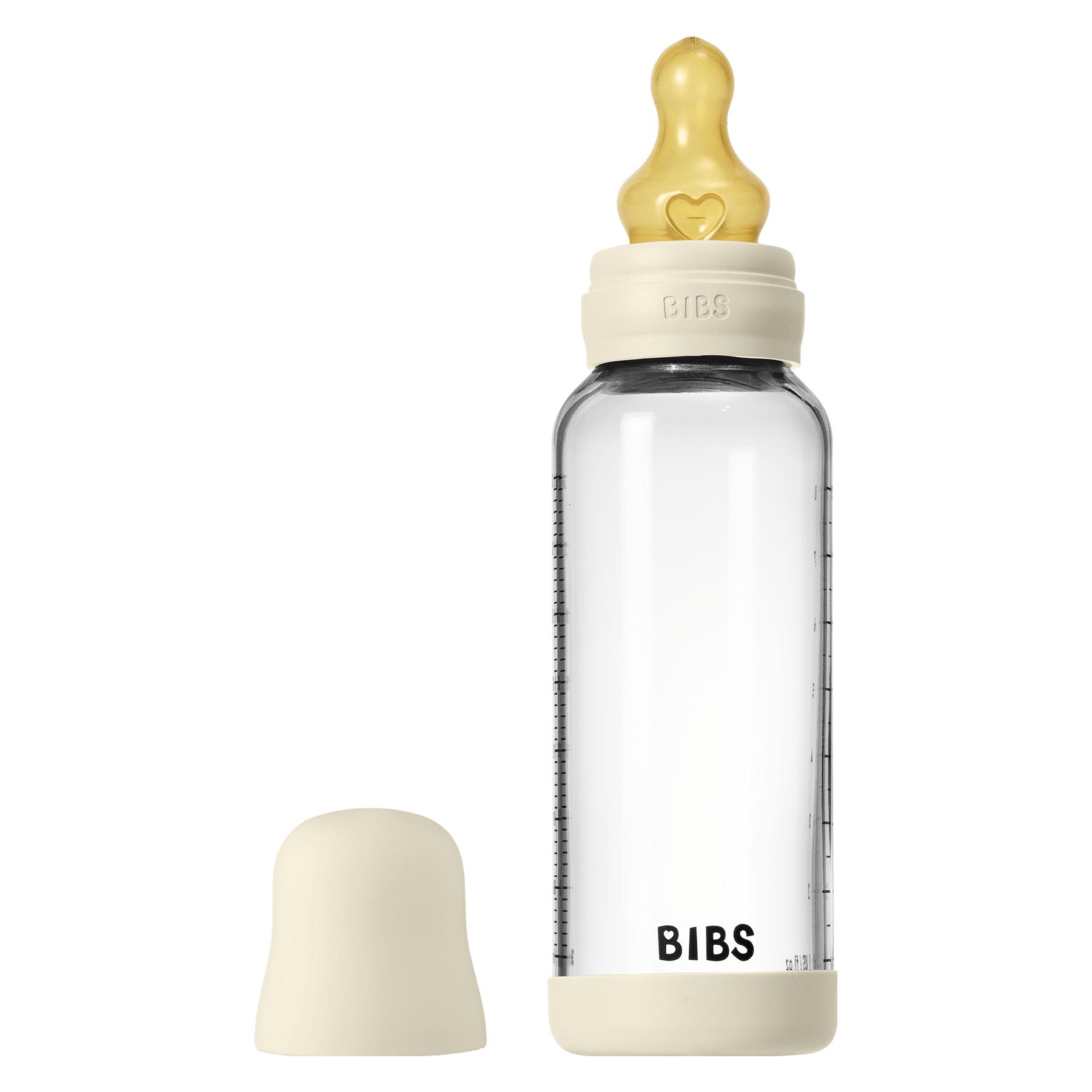 Bibs - Glass Baby Bottle Round Latex Medium Flow - Ivory - 240 ml (240 ml) (5020216)