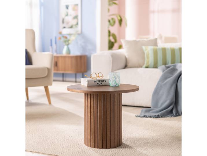 Bout de canapé 50 cm Ø 50cm Marron/Placage noyer véritable