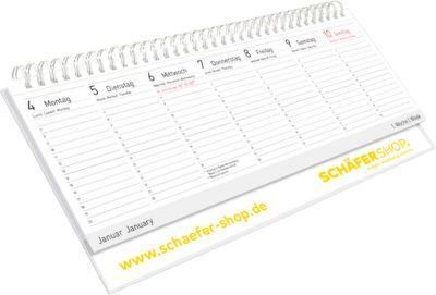 Schäfer Shop Select Tischquerkalender 2027, Kalendarium in vers. Sprachen, B 298 x H 105 mm, Karton, weiß