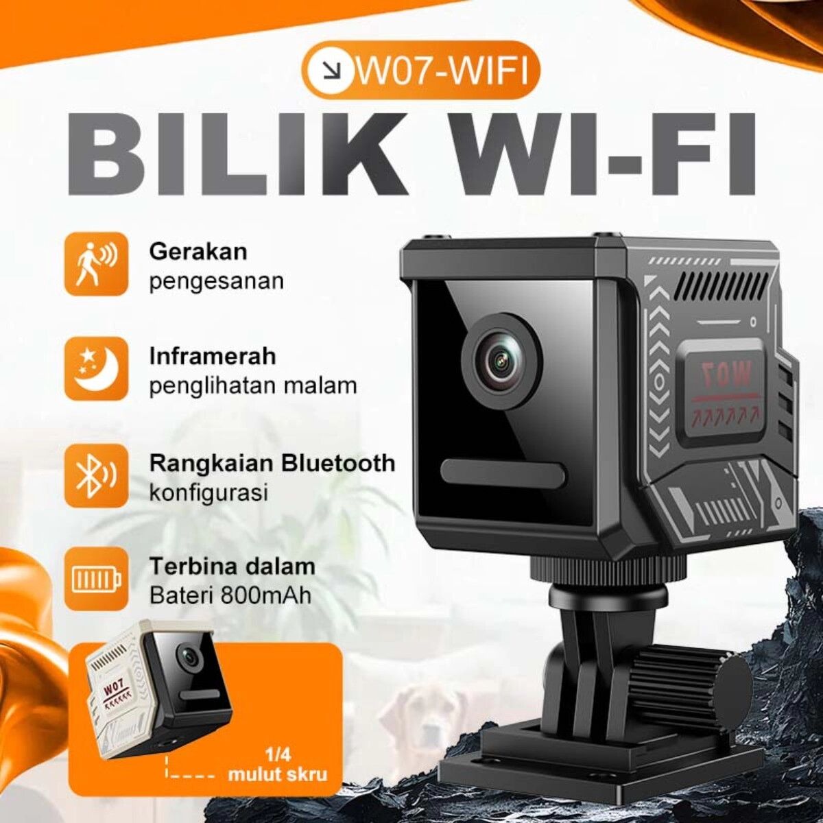INF 1080P Wi‑Fi Überwachungskamera mit Infrarot-Nachtsicht, Bewegungserkennung, Cloud-/Lokalspeicher und 1/4-inch abnehmbarem Schwarz