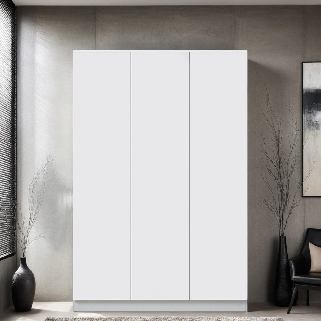 Zipcode Design Carlton 3 Door Wardrobe - Soft-Close Hinged Doors and Handleless Push-to-Open Feature Matt White 180cm H X 120cm W X 50cm D