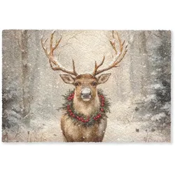FUSSMATTE Weihnachten - Rentier - Winter - Kranz Flurteppich 120x80 cm