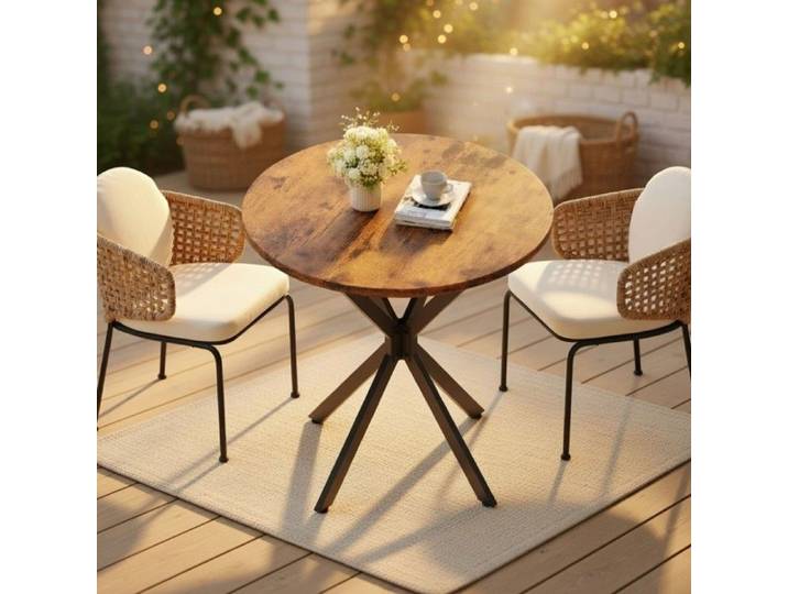 CollaHausse Table Manger Ronde Industrielle Ø80cm Pieds X Vintage Marron Noir
