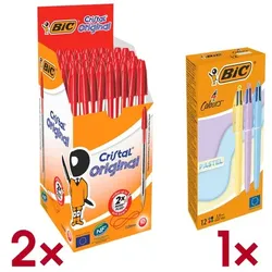 BIC 2x 50er-Pack Kugelschreiber »Cristal« inkl. 12er-Pack 4-Farb-Kugelschreiber »4 C rot