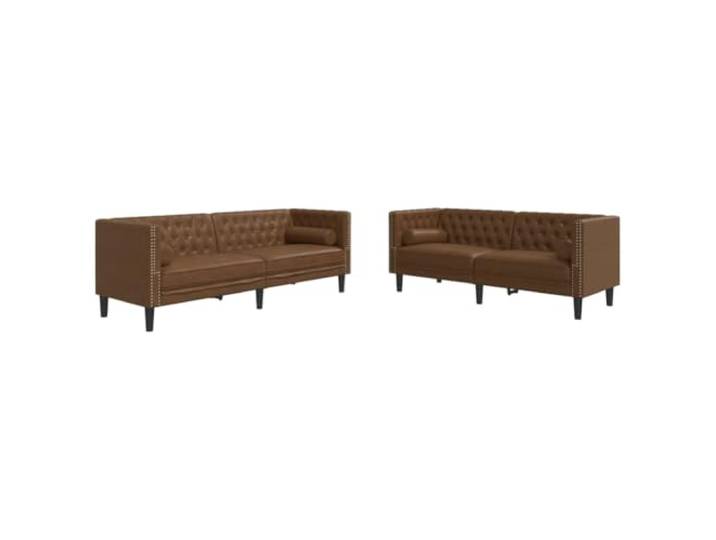 Makastle 2er Set Chesterfield Sofa Couch Braun Kunstleder Wildleder Optik