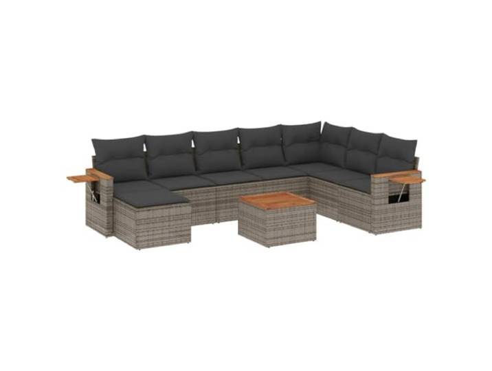 PUGYNBK Gartenmöbel-Set, 9-teilig, PE-Rattan, Grau Aufbewahrung mit wasserdichter Tasche, klappbarer Beistelltisch, abnehmbare Kissen, modulares Design