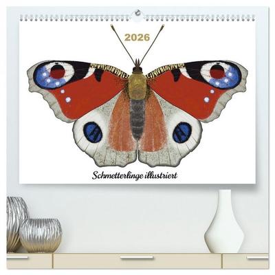 Schmetterlinge illustriert (hochwertiger Premium Wandkalender 2026 DIN A2 quer), Kunstdruck in Hochglanz