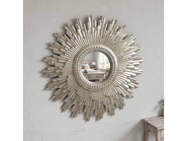 Miroir convexe rond forme soleil ton silver