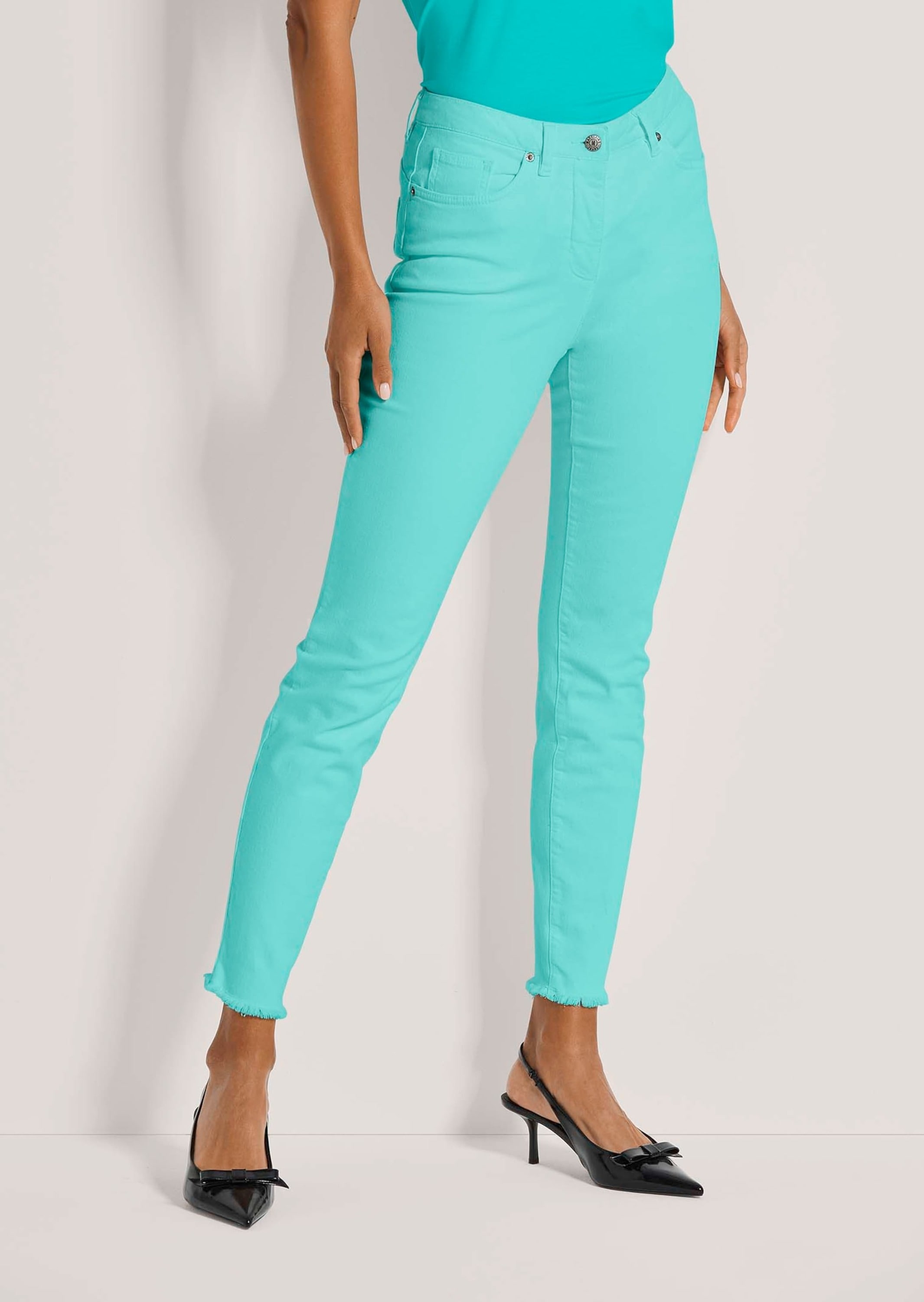 MADELEINE "Jeans Mid Waist Skinny-Hose mit Fransen" mit Fransensaum