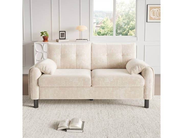 Abrihome Canapé 2 Places Moderne en Chenille avec Coussins Beige